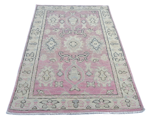 3x5 Soft Pink Oushak Turkish Hand Knotted Traditional Oragnic Dye Wool Rug