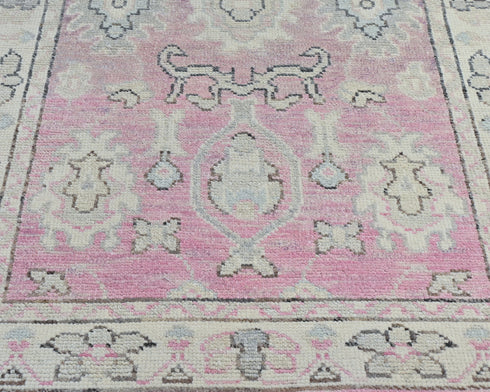 3x5 Soft Pink Oushak Turkish Hand Knotted Traditional Oragnic Dye Wool Rug