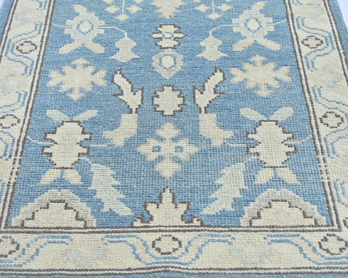 12 Feet Blue Oushak Turkish Hand Knotted Traditional Soft Wool Runner Rug