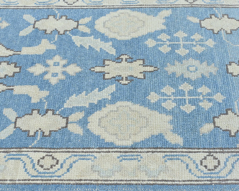 12 Feet Blue Oushak Turkish Hand Knotted Traditional Soft Wool Runner Rug