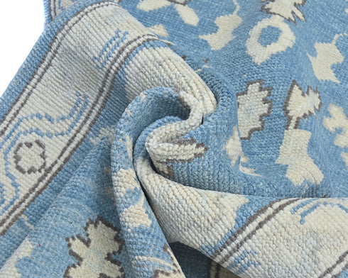 12 Feet Blue Oushak Turkish Hand Knotted Traditional Soft Wool Runner Rug