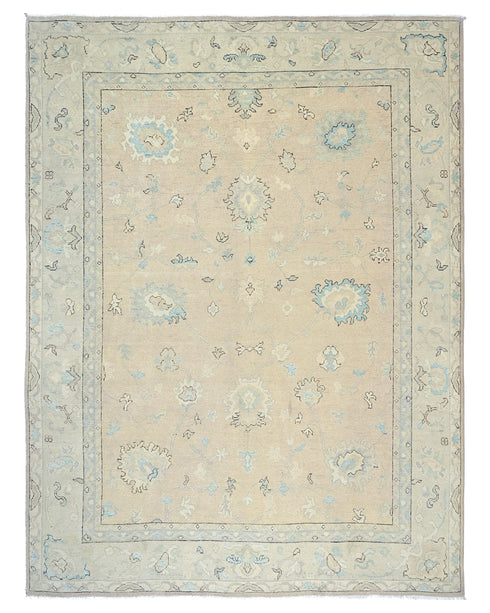 9x12 Soft Brown Oushak Turkish Handmade Traditional Soft Wool Area Rug