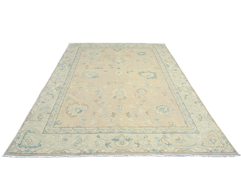 9x12 Soft Brown Oushak Turkish Handmade Traditional Soft Wool Area Rug