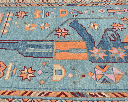 Alfombra afgana Kuba de lana azul de 3x4 anudada a mano