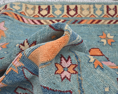 Alfombra afgana Kuba de lana azul de 3x4 anudada a mano