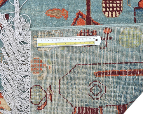 3x4 Blue Kuba Afghan Hand Knotted Wool Area Rug