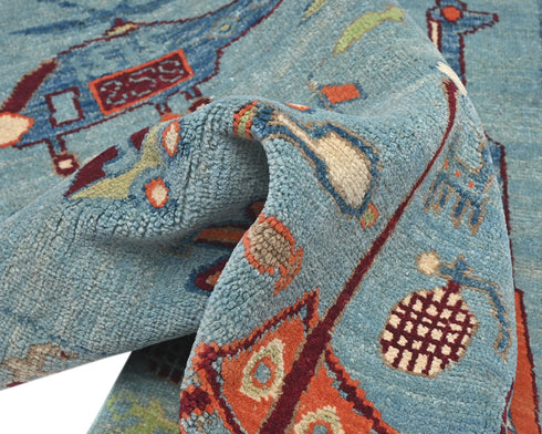 3x4 Blue Kuba Afghan Hand Knotted Wool Area Rug