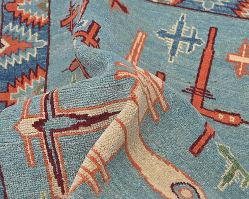 3x4 Blue Kuba Afghan Hand Knotted Wool Area Rug