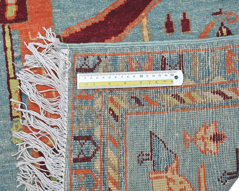 Alfombra afgana Kuba de lana azul de 3x4 anudada a mano