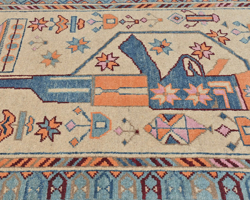 3x4 Beige Kuba Afghan Hand Knotted Wool Area Rug