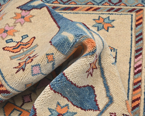 3x4 Beige Kuba Afghan Hand Knotted Wool Area Rug