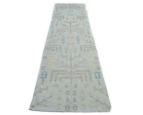 12 Ft Soft Blue Bakshaish Persian Style Afghan Handmade Traditional Soft Wool Runner Rug