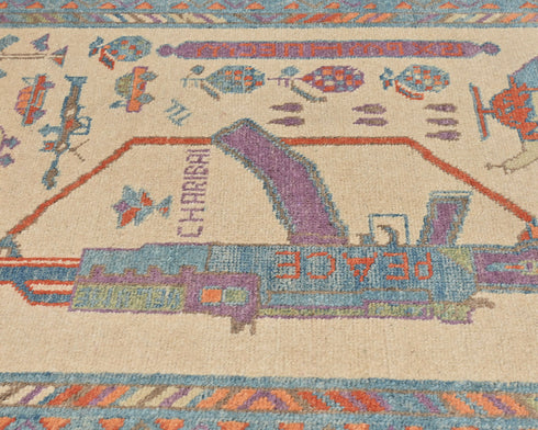 3x4 Beige Kuba Afghan Hand Knotted Wool Area Rug