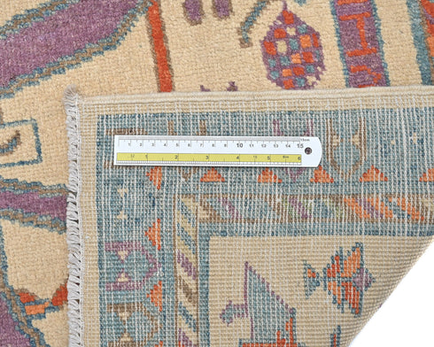 3x4 Beige Kuba Afghan Hand Knotted Wool Area Rug