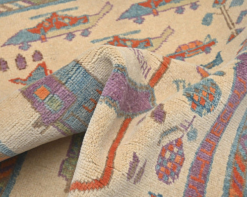 3x4 Beige Kuba Afghan Hand Knotted Wool Area Rug