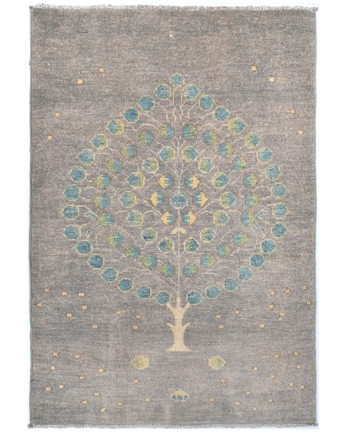 3x4 Gray Kuba Afghan Hand Knotted Wool Area Rug
