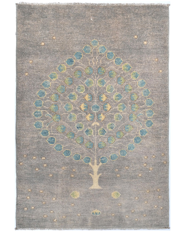 3x4 Gray Kuba Afghan Hand Knotted Wool Area Rug