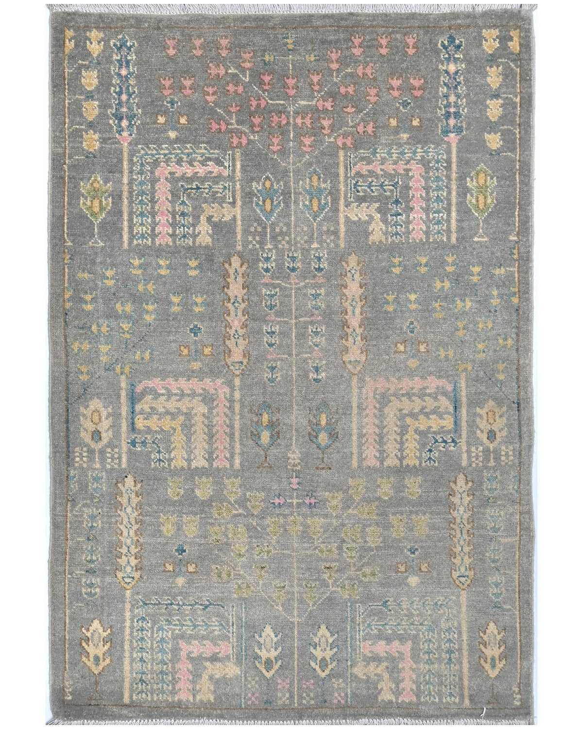 3x4 Gray Kuba Afghan Hand Knotted Wool Area Rug