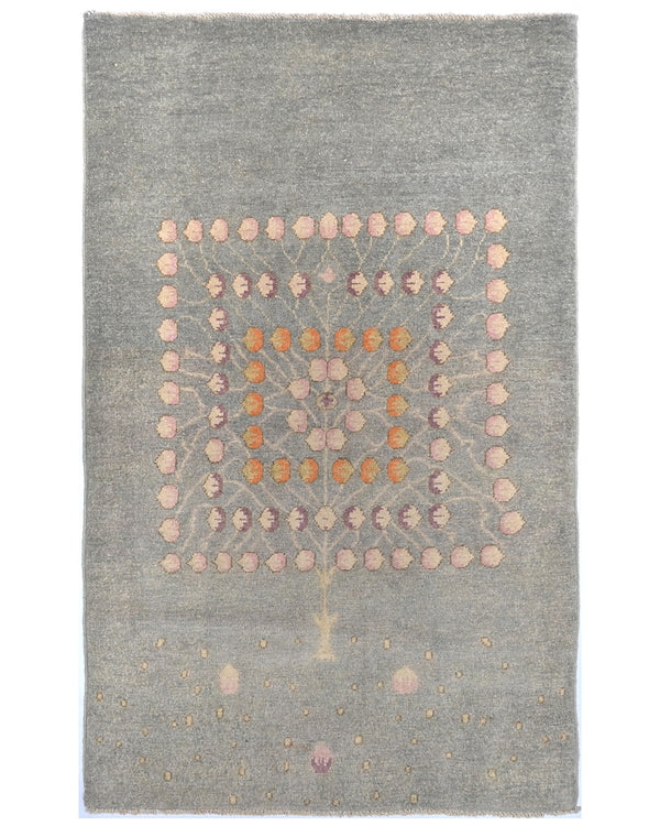 3x5 Gray Kuba Afghan Hand Knotted Wool Area Rug