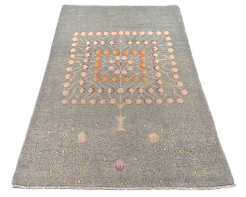 3x5 Gray Kuba Afghan Hand Knotted Wool Area Rug