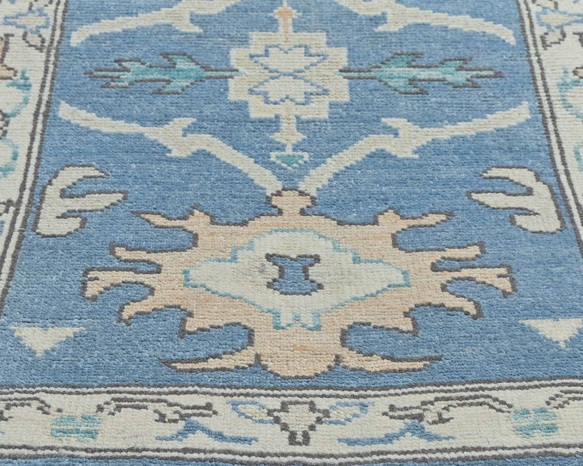 Blue 10 Ft Oushak Turkish Handmade Traditional Soft Wool Runner Rug