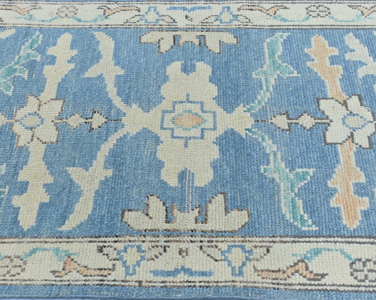 Blue 10 Ft Oushak Turkish Handmade Traditional Soft Wool Runner Rug