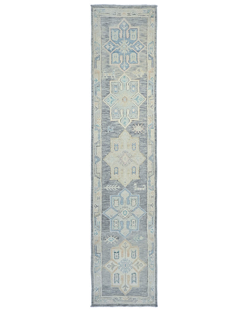 12 Ft Gray Oushak Turkish Hand Knotted Geometric Traditional Soft Wool Runner Rug