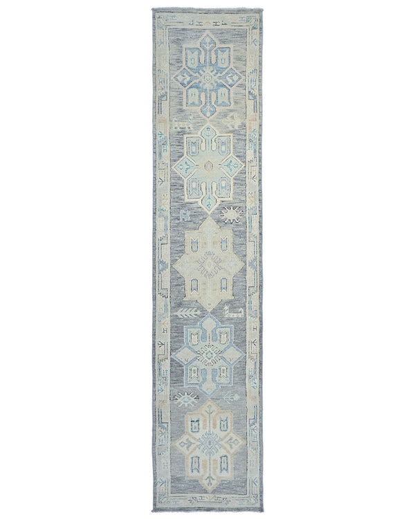 12 Ft Gray Oushak Turkish Hand Knotted Geometric Traditional Soft Wool Runner Rug