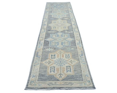 12 Ft Gray Oushak Turkish Hand Knotted Geometric Traditional Soft Wool Runner Rug