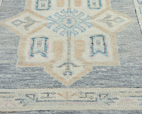 12 Ft Gray Oushak Turkish Hand Knotted Geometric Traditional Soft Wool Runner Rug