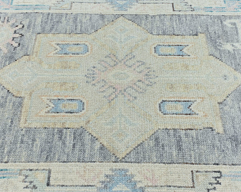 12 Ft Gray Oushak Turkish Hand Knotted Geometric Traditional Soft Wool Runner Rug