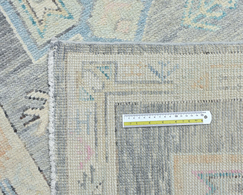 12 Ft Gray Oushak Turkish Hand Knotted Geometric Traditional Soft Wool Runner Rug