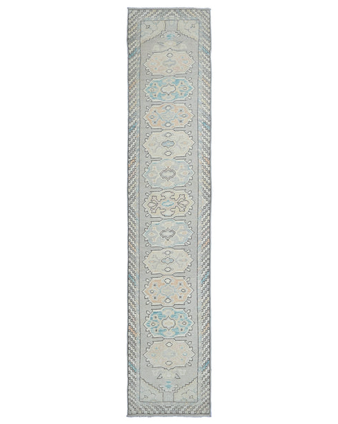 13 Ft Gray Oushak Turkish Hand Knotted Traditional Soft Wool Runner Rug