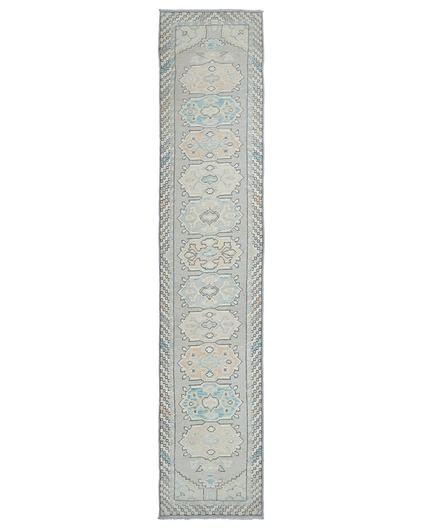 13 Ft Gray Oushak Turkish Hand Knotted Traditional Soft Wool Runner Rug