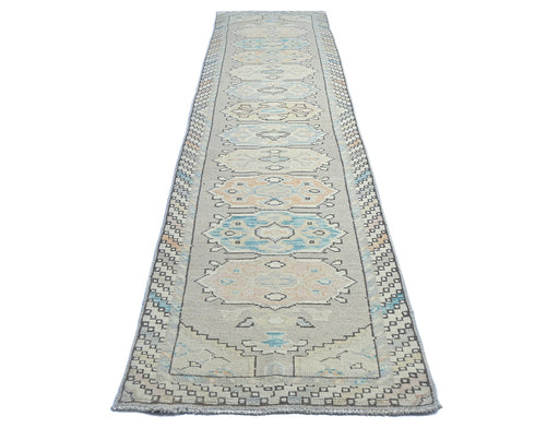 13 Ft Gray Oushak Turkish Hand Knotted Traditional Soft Wool Runner Rug