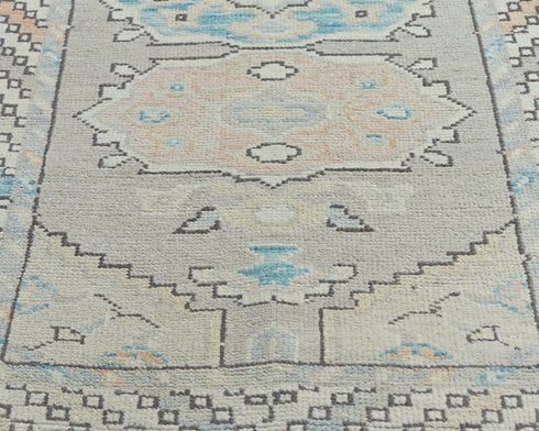 13 Ft Gray Oushak Turkish Hand Knotted Traditional Soft Wool Runner Rug
