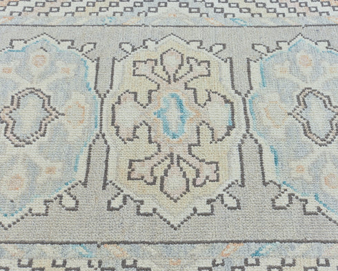 13 Ft Gray Oushak Turkish Hand Knotted Traditional Soft Wool Runner Rug