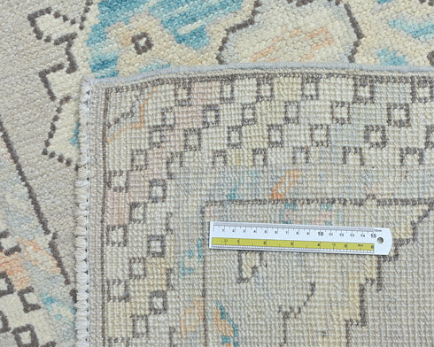 13 Ft Gray Oushak Turkish Hand Knotted Traditional Soft Wool Runner Rug