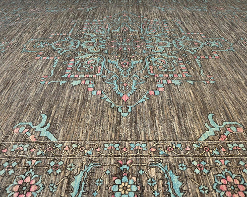 9x12 Zeigler Brown Afghan Hand Knotted Wool Area Rug