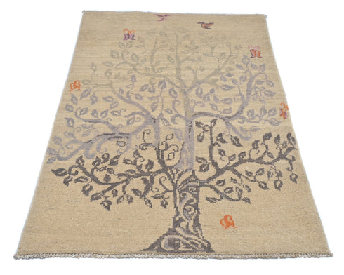 Alfombra afgana Kuba beige de lana anudada a mano de 3x4