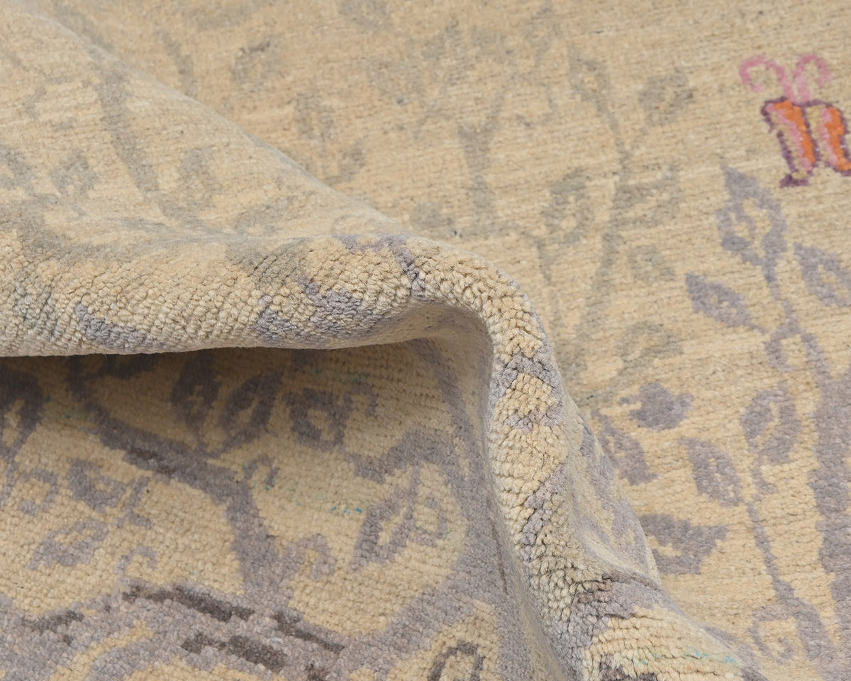 Alfombra afgana Kuba beige de lana anudada a mano de 3x4