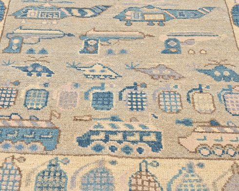 3x5 Gray Kuba Afghan Hand Knotted Wool Area Rug