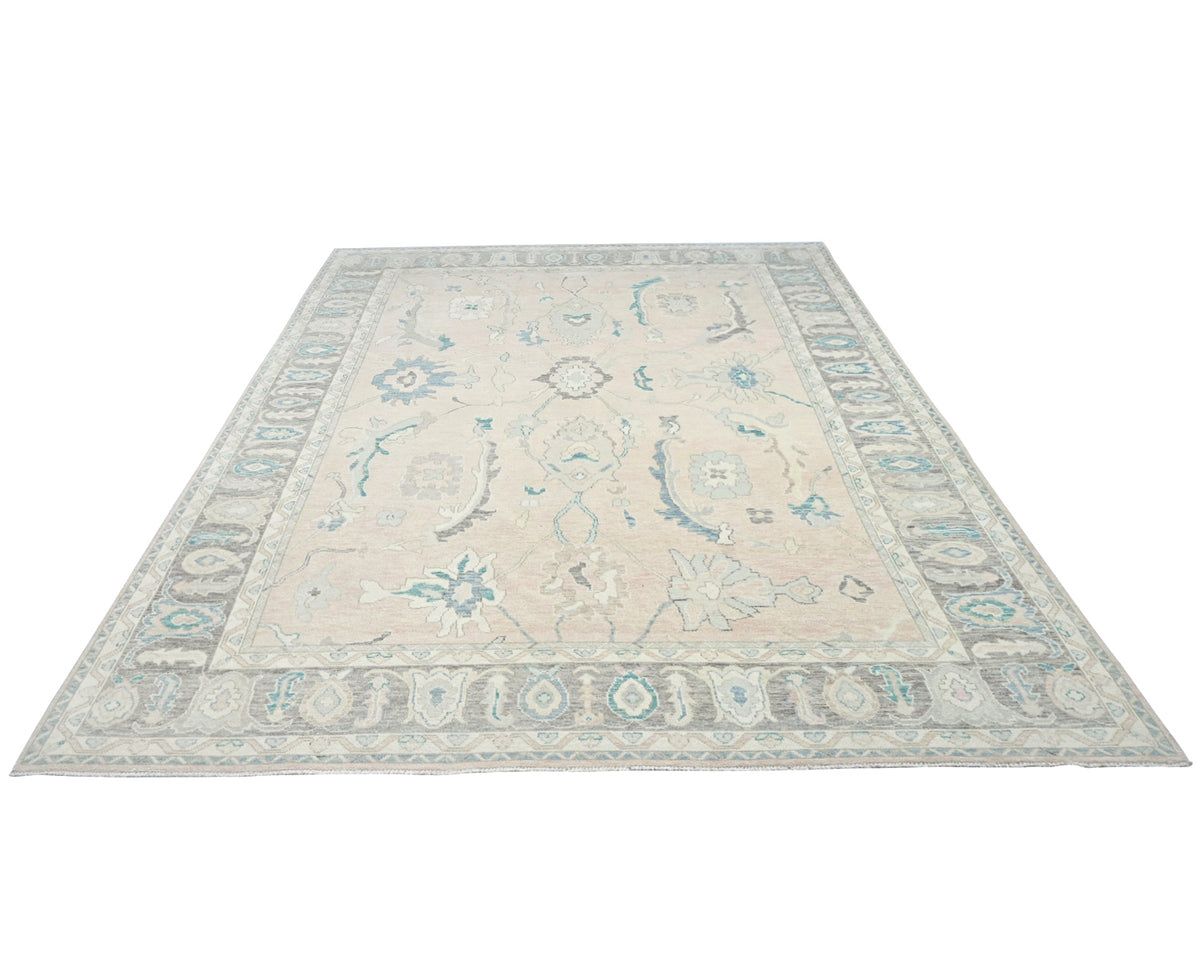 Alfombra turca Oushak de lana suave anudada a mano, color beige, 10 x 14 pulgadas