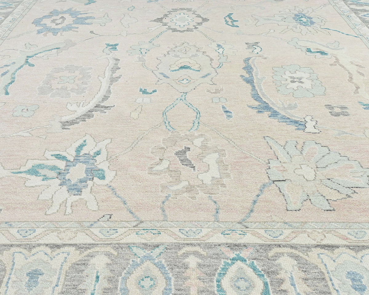 Alfombra turca Oushak de lana suave anudada a mano, color beige, 10 x 14 pulgadas
