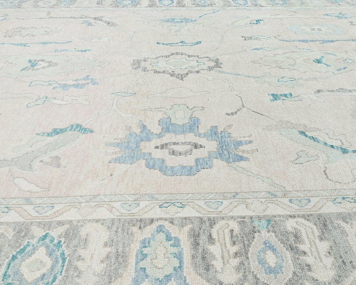Alfombra turca Oushak de lana suave anudada a mano, color beige, 10 x 14 pulgadas