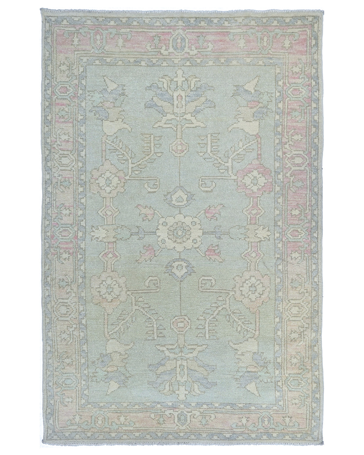 Muted Blue 4x6 Oushak Turkish Hand Knotted Floral Traditional Soft Wool Area Rug