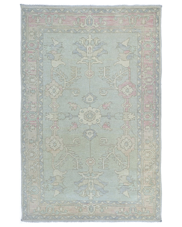 Muted Blue 4x6 Oushak Turkish Hand Knotted Floral Traditional Soft Wool Area Rug
