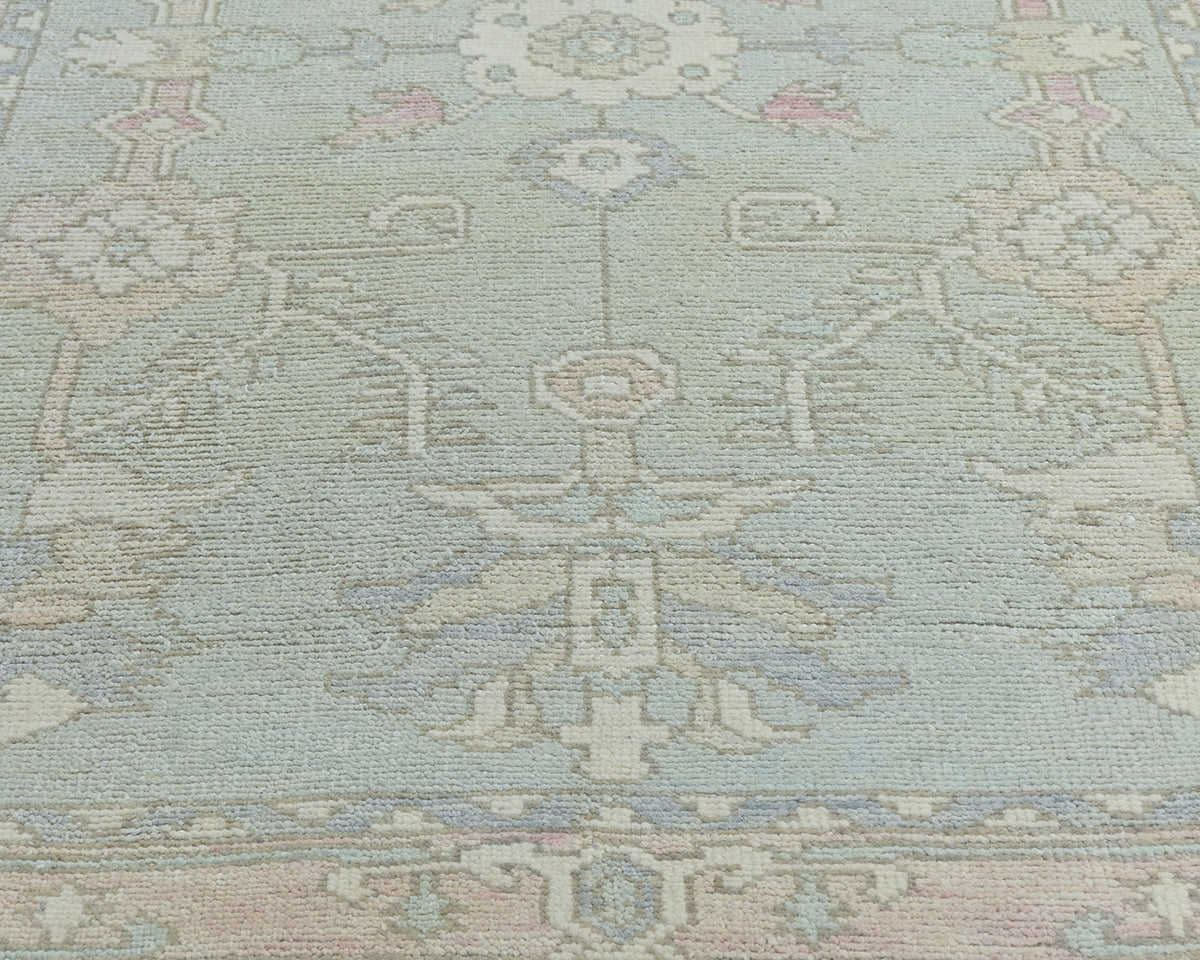 Muted Blue 4x6 Oushak Turkish Hand Knotted Floral Traditional Soft Wool Area Rug