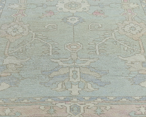 Muted Blue 4x6 Oushak Turkish Hand Knotted Floral Traditional Soft Wool Area Rug