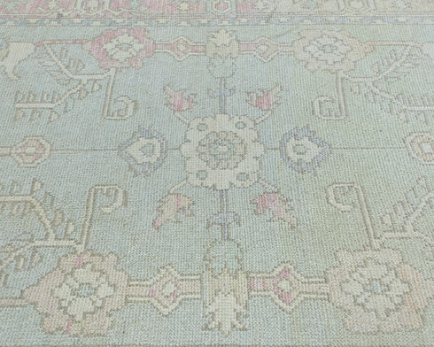 Muted Blue 4x6 Oushak Turkish Hand Knotted Floral Traditional Soft Wool Area Rug